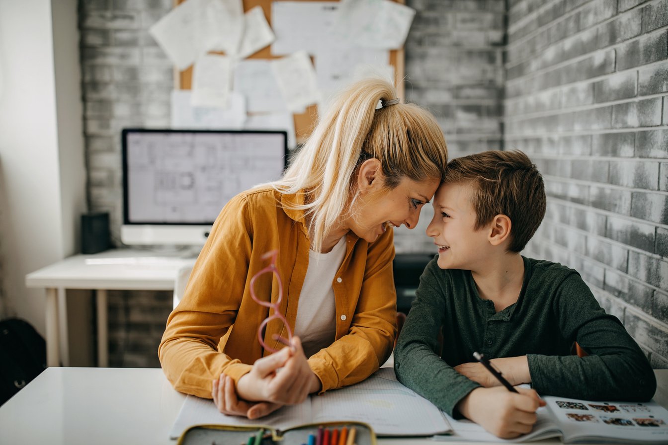 Mom and son working during lockdown