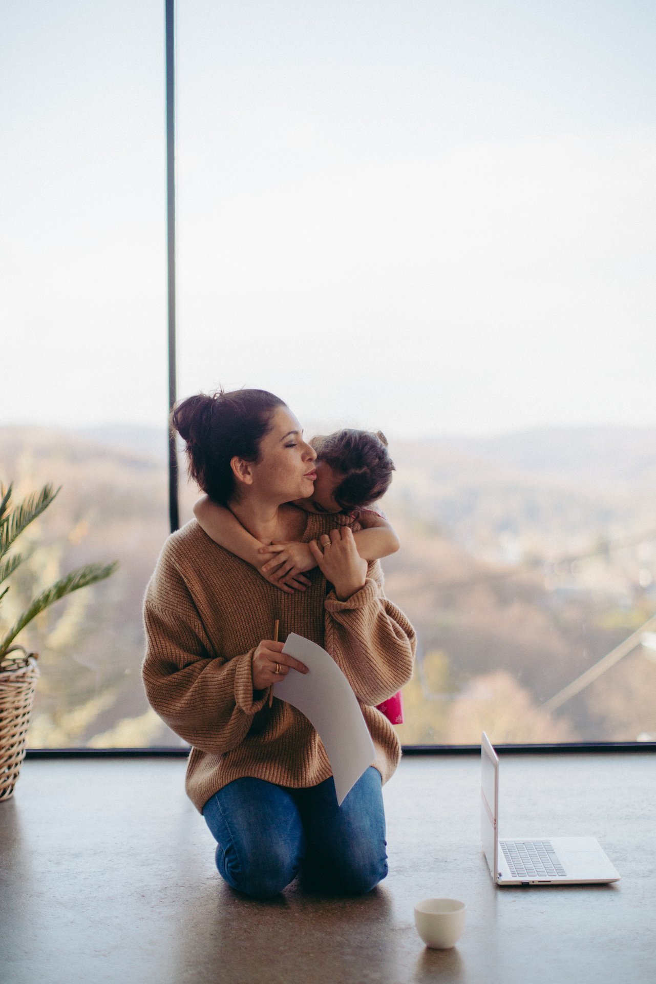 Mom working from home